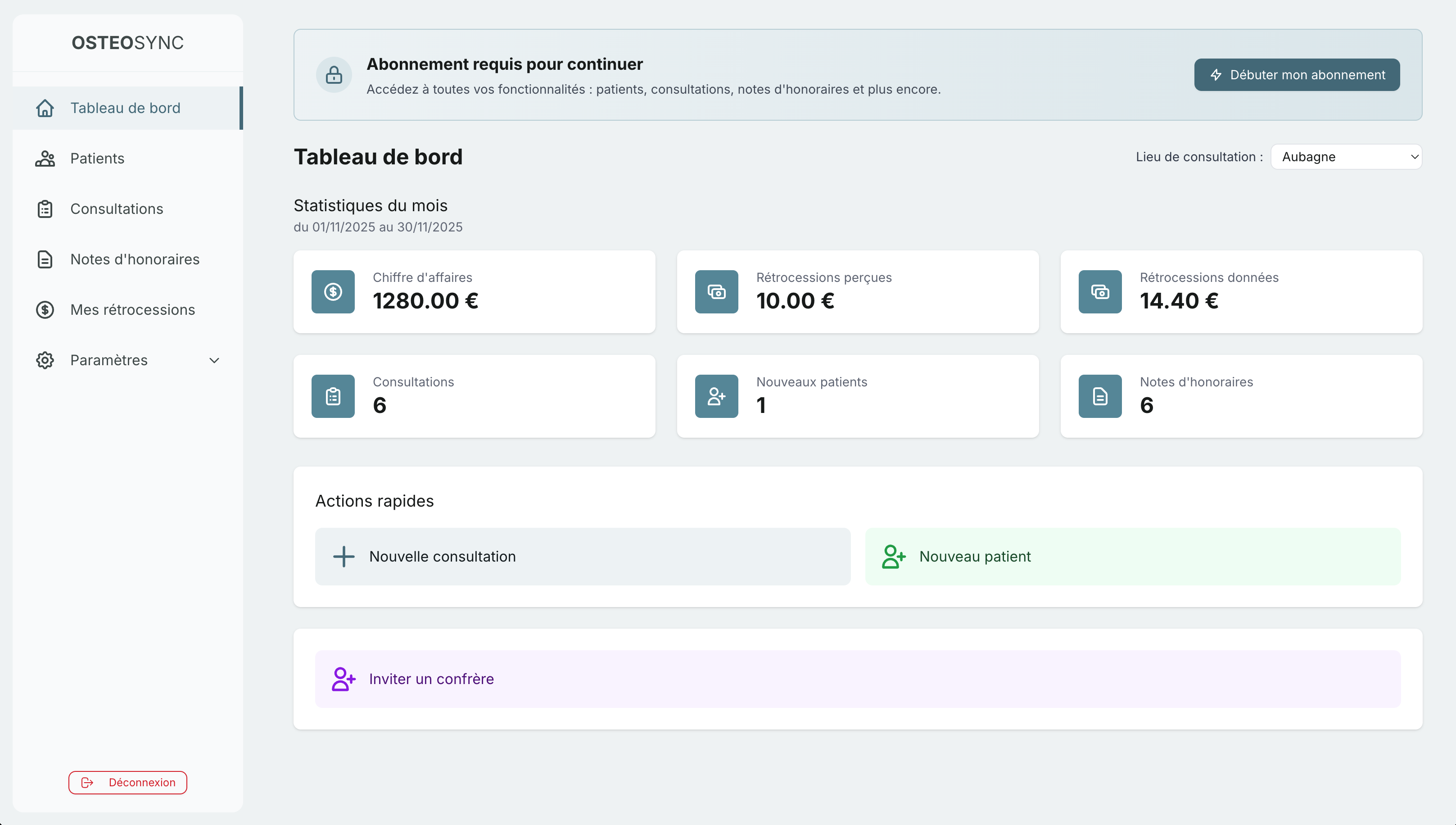 Tableau de bord OsteoSync